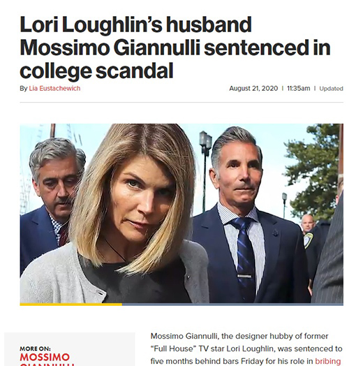 米女優ロリ・ロックリン、大学不正入学事件で禁固2か月・罰金２７００万円の実刑判決
