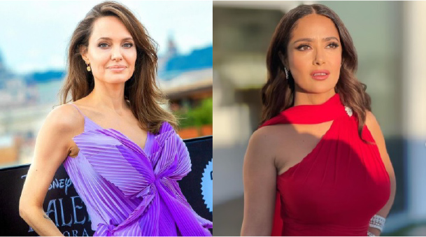 アンジェリーナ・ジョリー、サルマ・ハエックの顔をバースデーケーキに突っ込む
